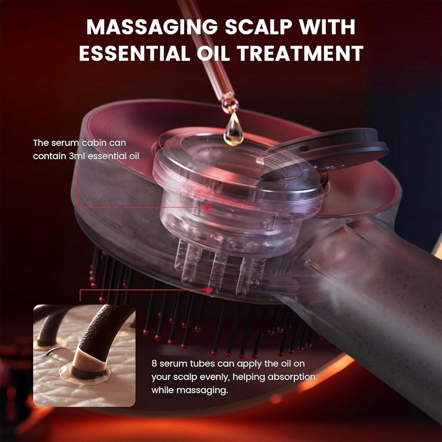 Forubar Scalp Rosemary Oil Massaging Brush - Red Light Therapy for Hair IPX7 Waterproof, Portable Oil Applicator